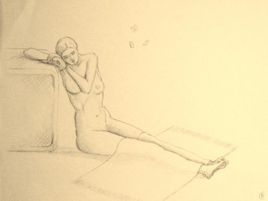 Drawing titled "Nu assis très grand…" by Marion Carralero, Original Artwork, Pencil