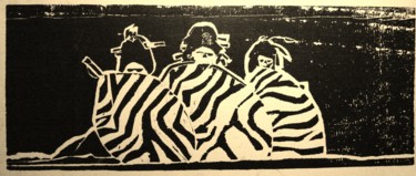 Отпечатки и Гравюры под названием "gravure pirates zèb…" - Marion Carralero, Подлинное произведение искусства, ксилография