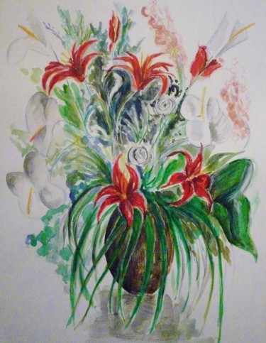 Malerei mit dem Titel "bouquet de fleurs a…" von Marion Carralero, Original-Kunstwerk, Aquarell