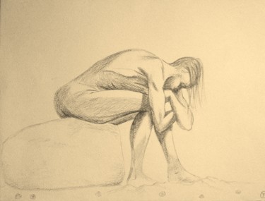 Dessin intitulée "nu assis courbé" par Marion Carralero, Œuvre d'art originale, Crayon