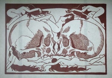 Druckgrafik mit dem Titel "Vanité avec nus fém…" von Marion Cheung, Original-Kunstwerk, Linoldrucke