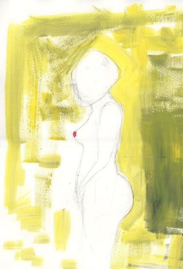 Malerei mit dem Titel "nu jaune debout" von Marion Durand-Gasselin, Original-Kunstwerk, Acryl