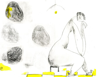 Gravures & estampes intitulée "tourner le dos aux…" par Marion Durand-Gasselin, Œuvre d'art originale, Fusain