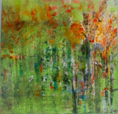 Painting titled "Forêt automnale" by Marion Paulet, Original Artwork, Acrylic