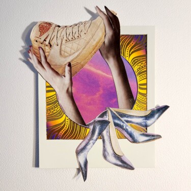 Collagen mit dem Titel "Nike les talons" von Marion Revoyre, Original-Kunstwerk, Collagen
