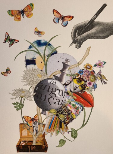 Collages intitulée "La Langue Française" par Marion Revoyre, Œuvre d'art originale, Collages