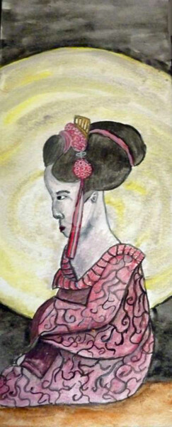 Painting titled "dame-assise.jpg" by Marion Rt, Original Artwork, Watercolor