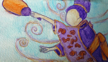 Peinture intitulée "dame-dans-le-vent.j…" par Marion Rt, Œuvre d'art originale, Aquarelle
