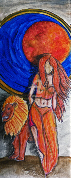 Painting titled "lion.jpg" by Marion Rt, Original Artwork, Watercolor