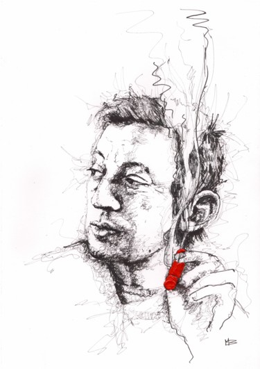 Dessin intitulée "Serge Gainsbourg" par Marion Brocarel, Œuvre d'art originale, Crayon