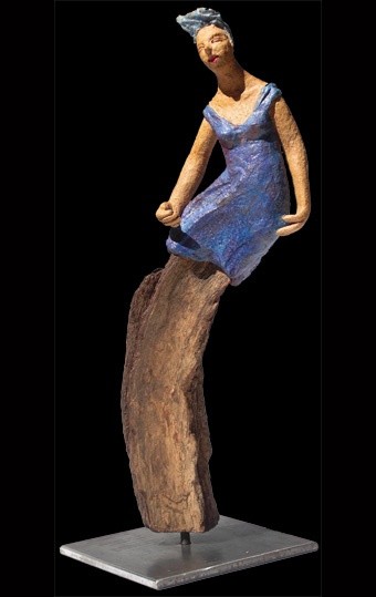 Sculpture titled "Zig zag bleu" by Marion De La Fontaine, Original Artwork, Ceramics
