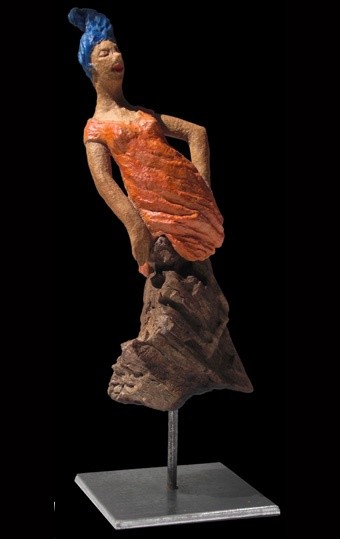 Sculpture titled "Zig zag orange" by Marion De La Fontaine, Original Artwork, Ceramics