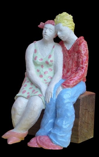 Sculpture intitulée "Les amoureux du ban…" par Marion De La Fontaine, Œuvre d'art originale