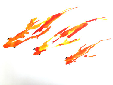Peinture intitulée "poissons rouges" par Marion Dutoit, Œuvre d'art originale, Encre