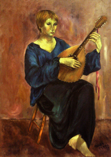 Картина под названием "Girl playing the ma…" - Michelangelo Verso, Подлинное произведение искусства, Масло