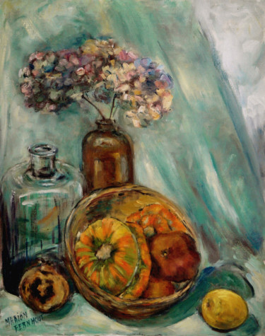 Painting titled "Gourds and flowers" by Michelangelo Verso, Original Artwork, Oil