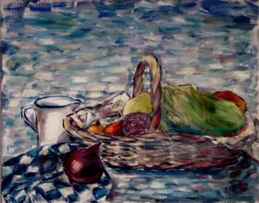 Painting titled "Basket with vegetab…" by Michelangelo Verso, Original Artwork, Oil