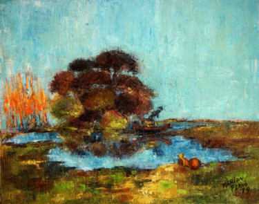 Painting titled "Fantasy lake" by Michelangelo Verso, Original Artwork, Oil
