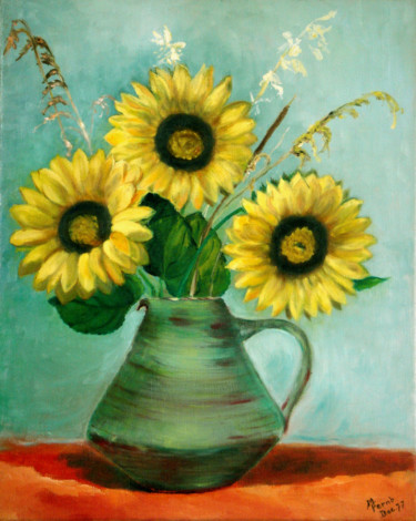 Painting titled "Sunflowers" by Michelangelo Verso, Original Artwork, Oil