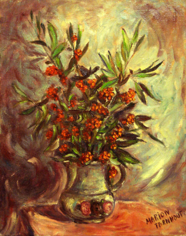 Painting titled "Red berries in vase" by Michelangelo Verso, Original Artwork, Oil