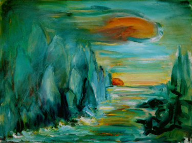 Painting titled "Cliffs on the coast…" by Michelangelo Verso, Original Artwork, Oil