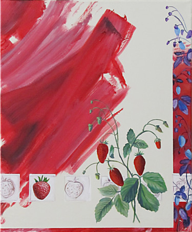 Peinture intitulée "fraise des bois" par Marion Pi, Œuvre d'art originale, Acrylique
