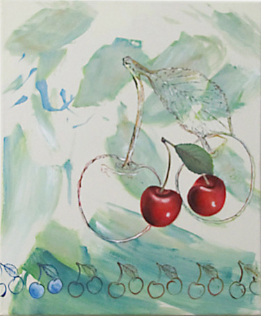 Peinture intitulée "cerises 2" par Marion Pi, Œuvre d'art originale, Acrylique