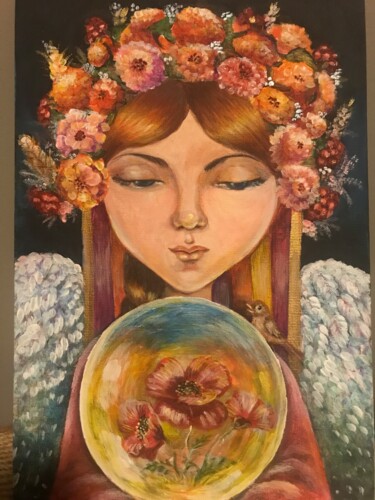 Malerei mit dem Titel "Angel of peace" von Oksana Sushko, Original-Kunstwerk, Acryl Auf Karton montiert