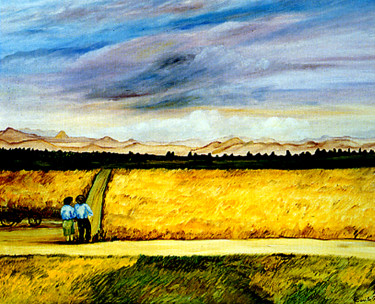 Painting titled "La campagna" by Marisa Basile, Original Artwork, Oil