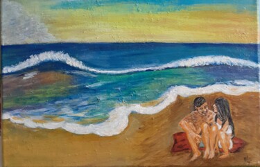 Pintura titulada "Pareja en la playa" por Marisa Gómez, Obra de arte original, Acrílico Montado en Panel de madera