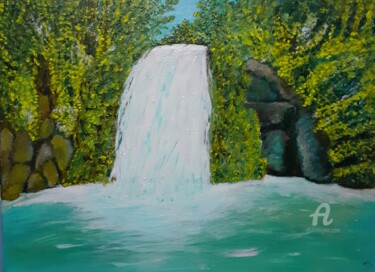 Painting titled "Cascada" by Marisa Gómez, Original Artwork, Acrylic Mounted on Wood Panel