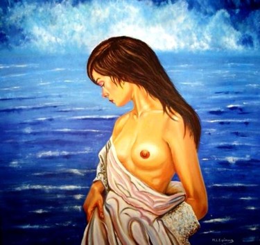 Schilderij getiteld "La bella y el mar" door Marisa Espinosa García, Origineel Kunstwerk