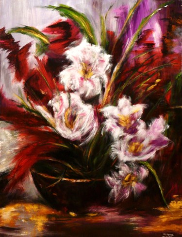 Painting titled "jarrón de flores" by Marisa Espinosa García, Original Artwork