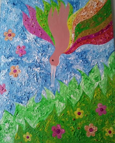 Pintura titulada "Pájaro arcoiris" por Marisol Pita, Obra de arte original, Acrílico Montado en Otro panel rígido