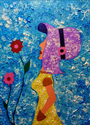 Pintura titulada "Mujer con sombrero" por Marisol Pita, Obra de arte original, Acrílico