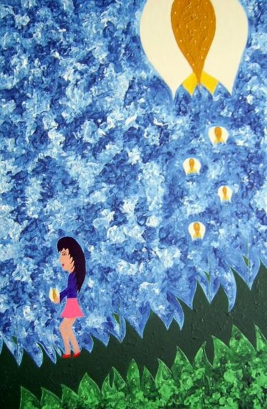 Pintura intitulada "La niña que recogió…" por Marisol Pita, Obras de arte originais, Óleo