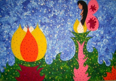 Pintura titulada "hada-flora-acrilico…" por Marisol Pita, Obra de arte original, Oleo