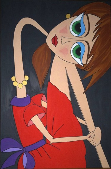 Pintura intitulada "Vestido Vermelho" por Marisol Sá, Obras de arte originais