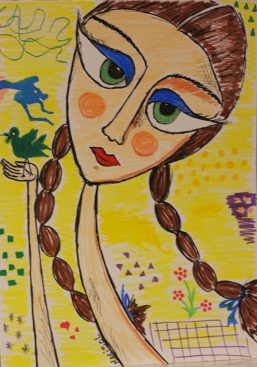 Peinture intitulée "Menina de tranças" par Marisol Sá, Œuvre d'art originale