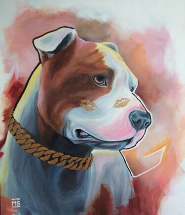 Painting titled "Kiss for a Dog" by Marit Symalla, Original Artwork, Acrylic Mounted on Wood Stretcher frame