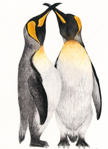 Pintura intitulada "Pinguins" por Marita Aguilar, Obras de arte originais, Aquarela