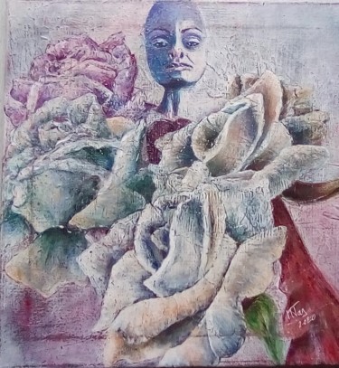 Картина под названием "Roses" - Marie-Thérèse Aguilar, Подлинное произведение искусства, Акрил