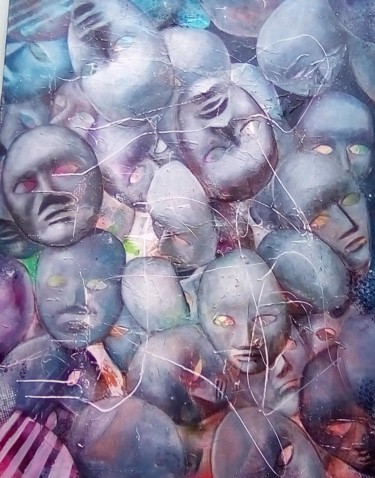 Peinture intitulée "Envol de masques" par Marie-Thérèse Aguilar, Œuvre d'art originale, Huile