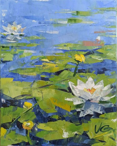 Painting titled "Water lilies" by Volodymyr Glukhomanyuk, Original Artwork, Oil