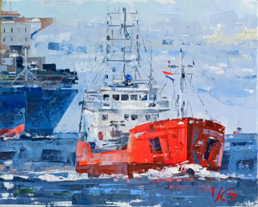 Painting titled "Seascape RETURN ori…" by Volodymyr Glukhomanyuk, Original Artwork, Oil