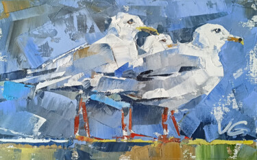 Painting titled "Series BIRDS BAZAAR…" by Volodymyr Glukhomanyuk, Original Artwork, Oil Mounted on Wood Stretcher frame