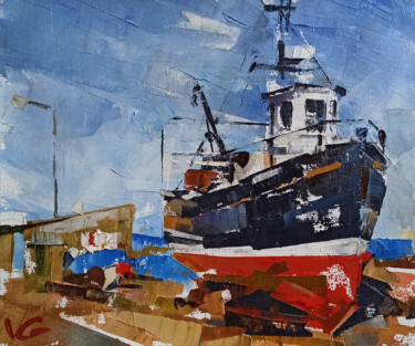 Painting titled "Marina series FISHI…" by Volodymyr Glukhomanyuk, Original Artwork, Oil Mounted on Wood Panel