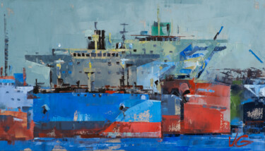 Malerei mit dem Titel "Seascape IRON GIANT…" von Volodymyr Glukhomanyuk, Original-Kunstwerk, Öl Auf Keilrahmen aus Holz mont…