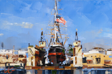 Painting titled "Sailing vessel STAR…" by Volodymyr Glukhomanyuk, Original Artwork, Oil Mounted on Wood Stretcher frame