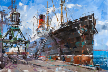 Painting titled "Oil painting RMS CA…" by Volodymyr Glukhomanyuk, Original Artwork, Oil Mounted on Wood Stretcher frame
